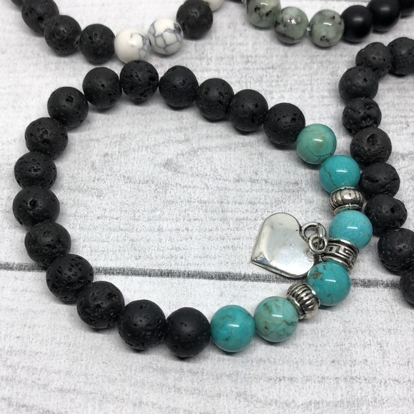 Bundle lot 5 lava stone and gemstone stretch/roll on bracelets boho style - Picture 3 of 7